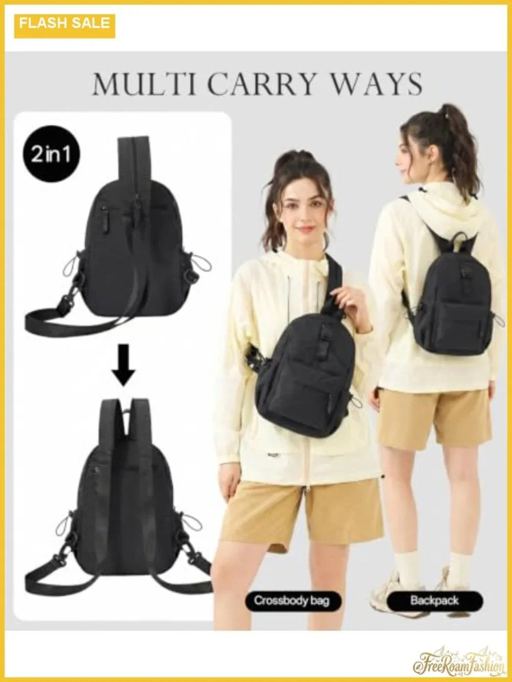 Convertible Mini Backpack Purse Women Sling Crossbody Nylon
